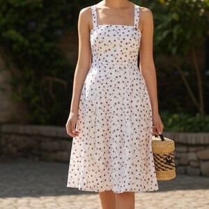 Hutch Floral Print Sundress Midi Square Neck Straps White Pink Size 10